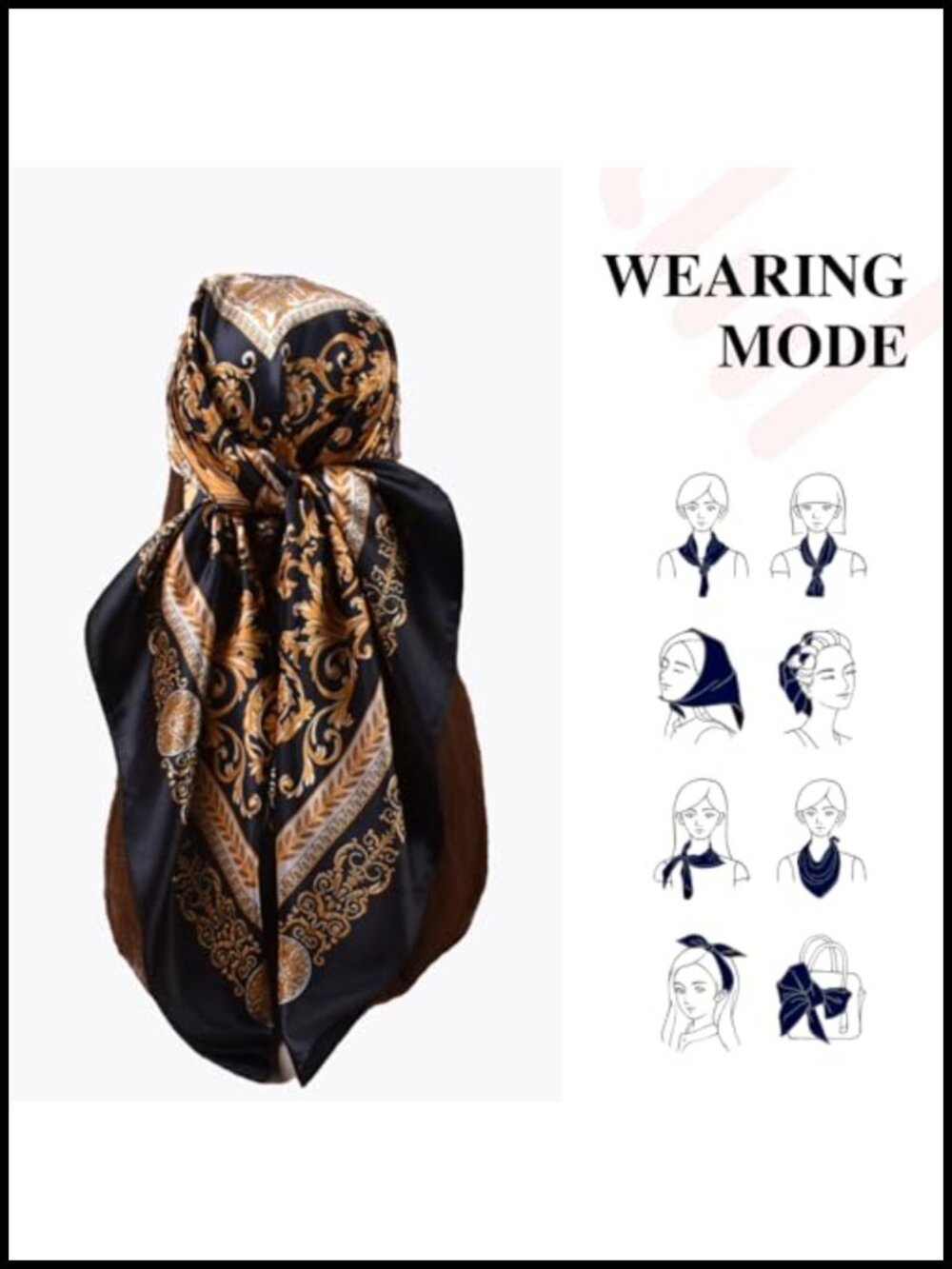 35x35 Square Scarf - Multipurpose Neck Wrap, Headband, Shawl, Belt, Bag - Picture 6 of 6